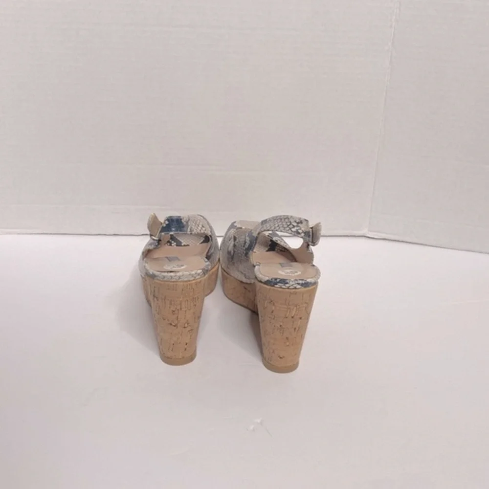 STUART WEITZMAN JEAN SNAKE EMBOSSED LEATHER SLINGBACK WEDGE SANDAL SIZE 6.5